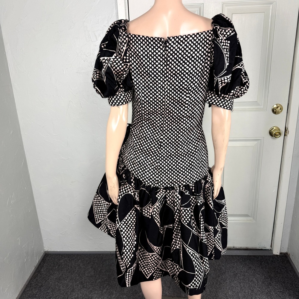 Vintage Victor Costa Neiman Marcus Women's Dress 8 Cotton Puff Sleeve Party F3-3 - Picture 4 of 9
